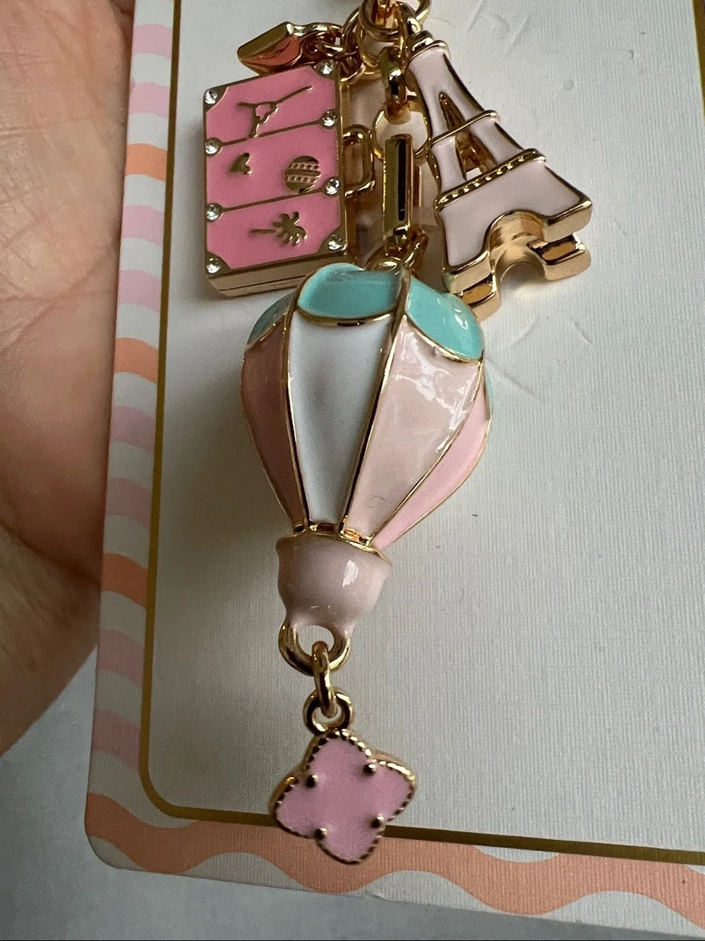 Piper K Eiffel Tower Hot Balloon Suite Case Paris Travel Key Fob Bag Charm